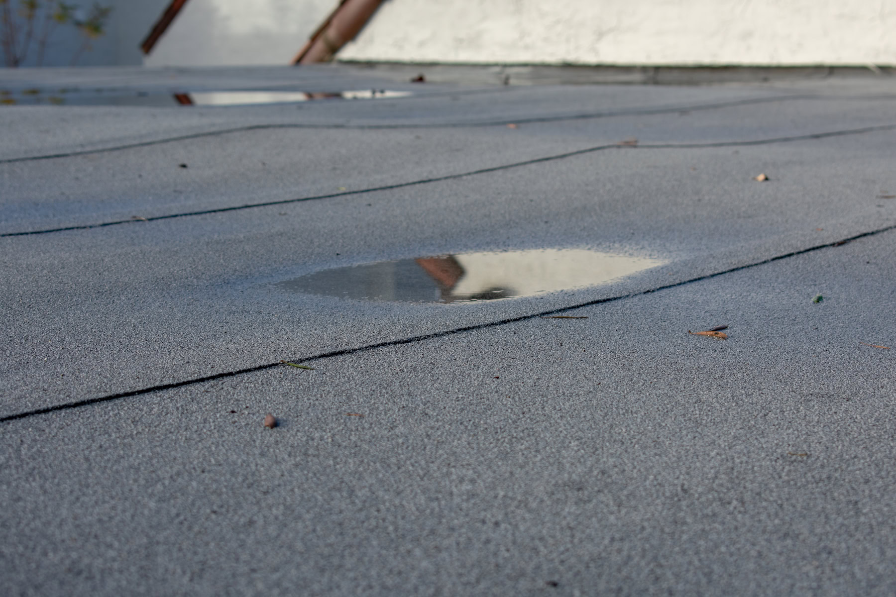 Pooling rainwater on commercial roofing in Lafayette