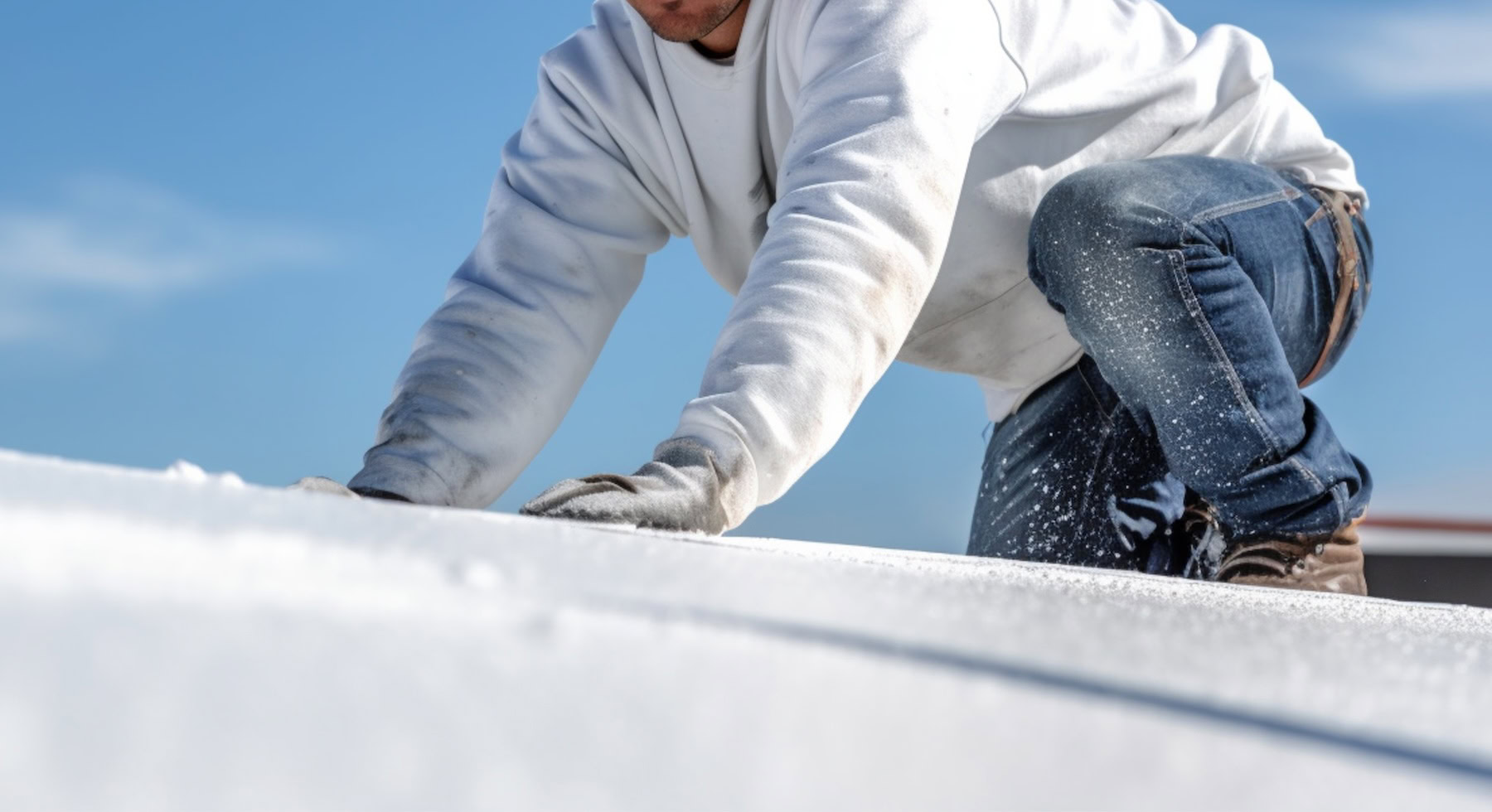 Man adding a commercial roof coating to roof