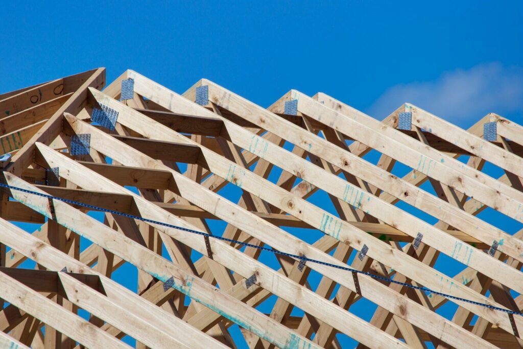 a wooden structure with a sky background